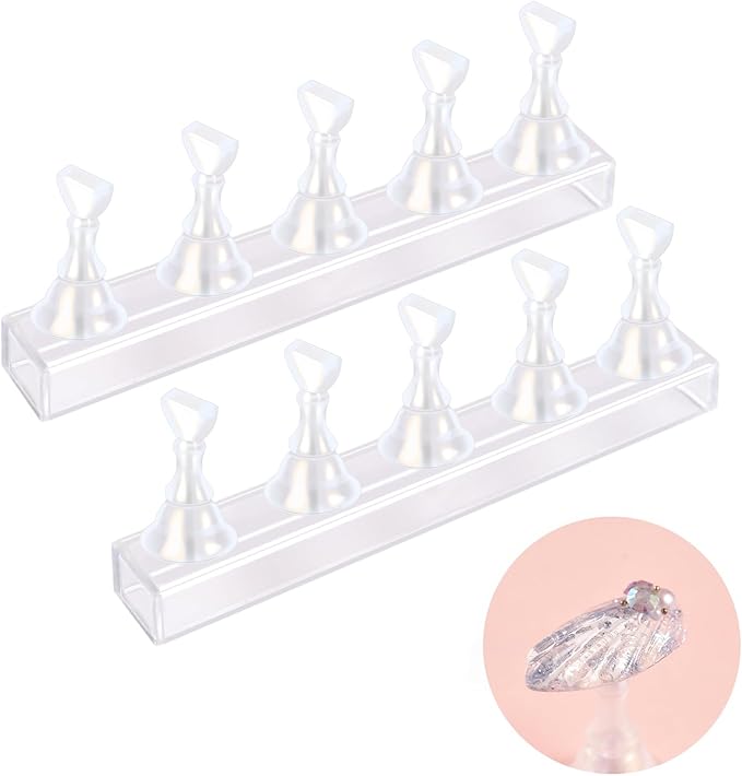 2 Sets Nail Stand for Press on Nails Art Display Practice Fake Nail Tips Holder for Painting Nails Stand Magnetic False Nail Practice Stand for Home DIY Nail Art And Nail Salon, Flash Gold