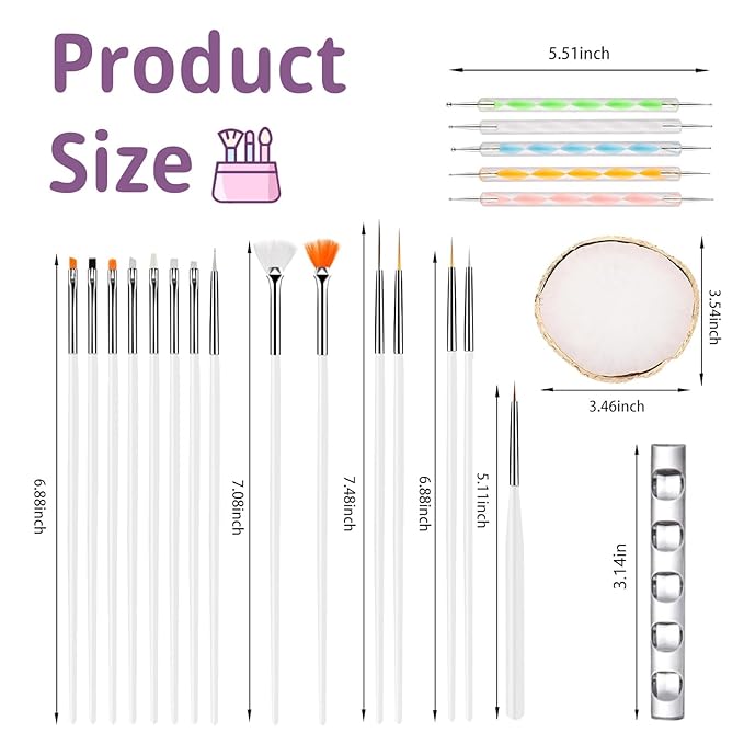 22 Pcs Nail Art Brushes Set with Resin Palette and Silicone Carving Pen,Professional Nail Art Tools Kit for DIY Gel Polish,Includes Dotting Tools and Nail Art Palette,white