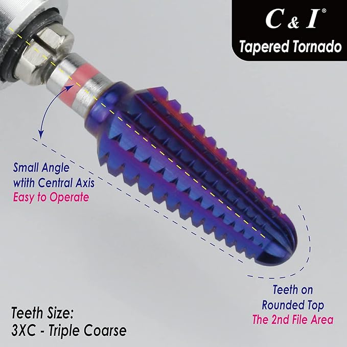C&I Tapered Tornado & Olive Tornado Nail Drill, E File for Manicure Drill Machine, Professional Nail File to Quick Remove Nail Gels (3XC, Tapered)