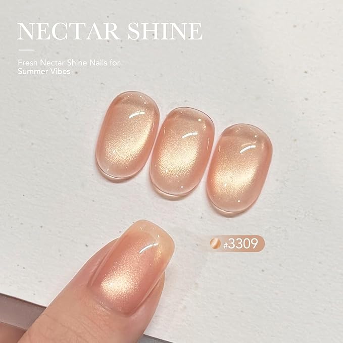GAOY Nude Glassy Cat Eye Gel Nail Polish, 16ml Glitter Holographic Nail Polish with Magnet, Reflective Translucent UV Gel, 3309 Nectar Shine