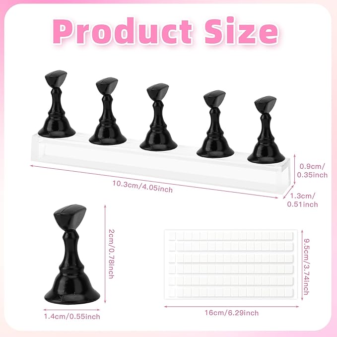 Nail Stand Nail Holder for Painting Nails 2 Sets Press on Nails Stand Display with 96 Pcs Reusable Adhesive Putty Clay Magnetic Acrylic Nailss Art Tools Accessories for Home DIY Salon Supplies Black