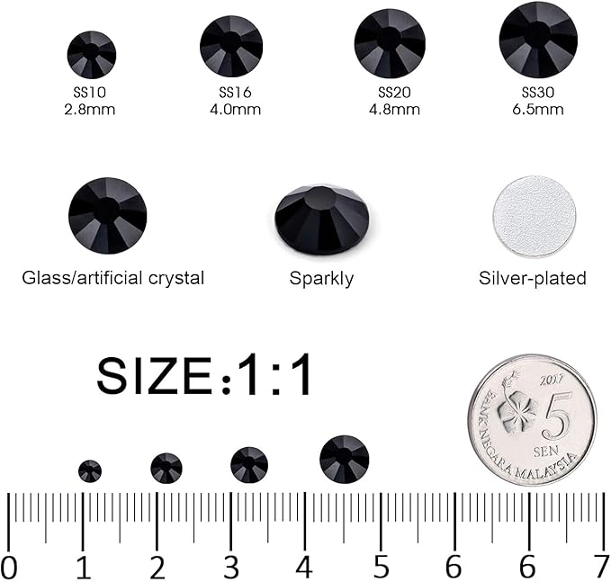 Flatback Rhinestones Bulk, 14400PCS Black Rhinestones for Clothes DIY Decoration Crafts, Black, SS16, 3.8-4.0mm