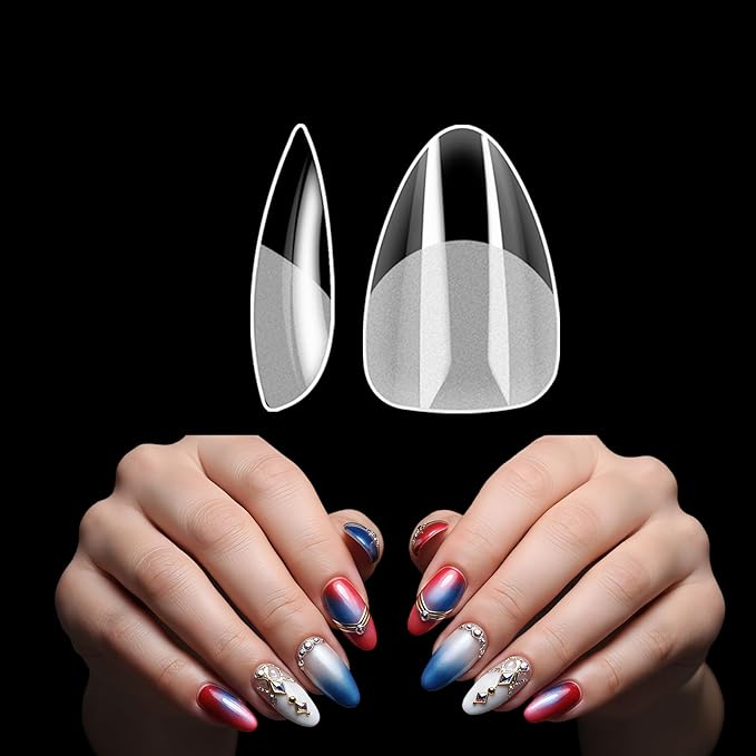 250PCS Clear Acrylic Nail Tips, 1 Shapes 10 Sizes - Half Matte Full Cover Fake Nails for DIY Manicure, Salon Professionals & Beginners - Short Almond Pre-Shaped Extensions