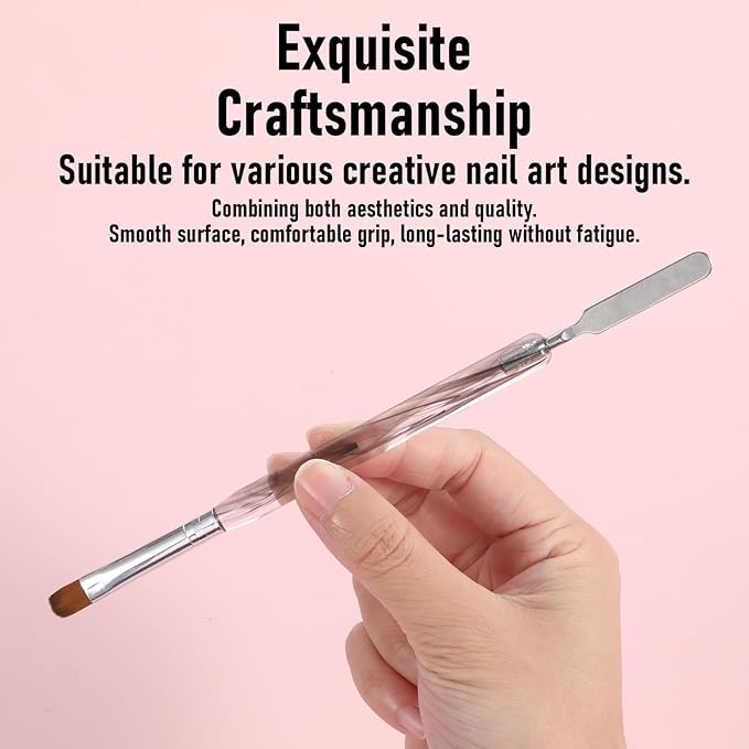 2 Pcs Dual-Ended Professional Gel Acrylic Nail Art Brush French Nail Brush with Stirring Rod Manicure Clean up Brushes Manicure Design Brushes