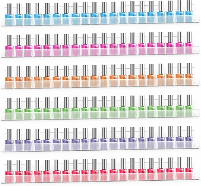 24 Inches Acrylic Nail Polish Rack for Wall, Clear Nail Polish Organizer Wall Mounted for 150 Bottles, 6 Pack