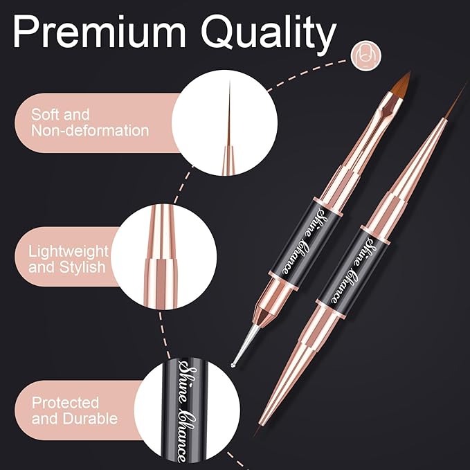 9Pcs Nail Art Brushes Set, Professional Double-Ended Acrylic Liner Detail Brushes for Gel Polish Art Nail, 3D Art Nail Dotting Brush Pen for Manicure DIY Home Salon, Black