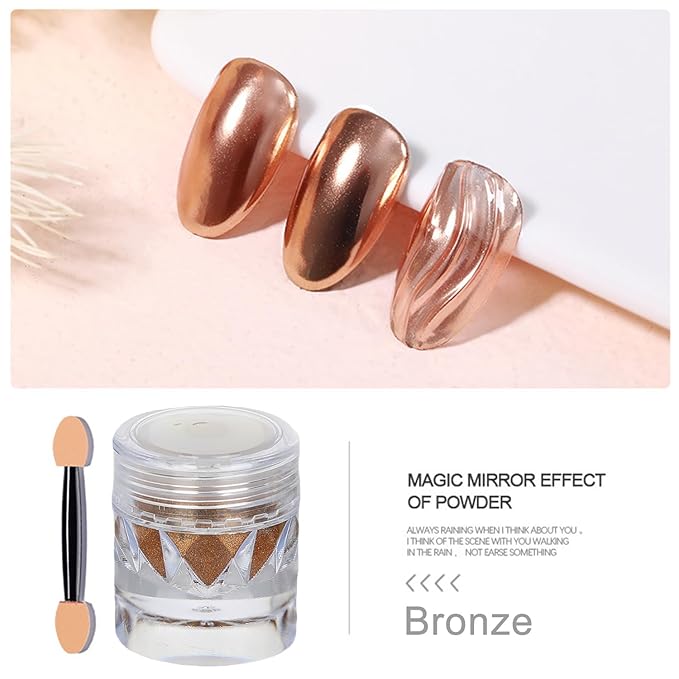 3 Jar Gold Silver Copper Brown Gold Chrome Nail Powder Metallic Mirror Effect Nail Glitter Pigment Powder, Nail Chrome Powder for Nails Gel Polish Design