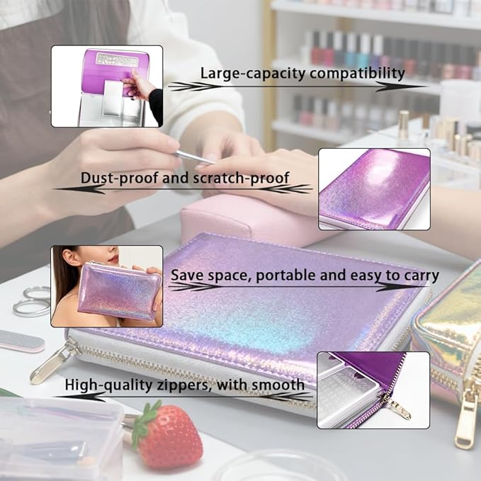 Finger Angel 48 Slots Holographic Nail Plates Holder Case Stamping Templates Organizer Retangel Nail Printing Molds Collection Manicure Tool Accessorie-6x12Cm Template Pink Color Case