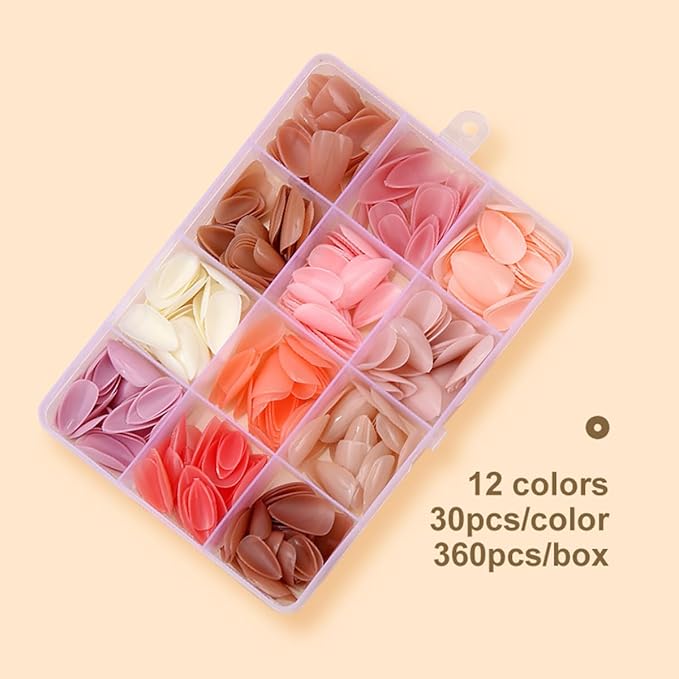 360 Pcs Press On Nails Short Almond Fake Nails Press Ons Set Full Cover Nude Pink Acrylic Glue on Nails Reusable Glossy Artificial Nail Kit False Nails for Women Manicure 12 Color