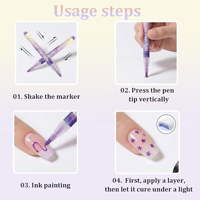 12 Colors Nail Art Pens Set, 0.7MM Quick-dry Nail Art Markers, Multi Purpose Acrylic Paint Pens Kit for Drawing & Home Salon Nail DIY