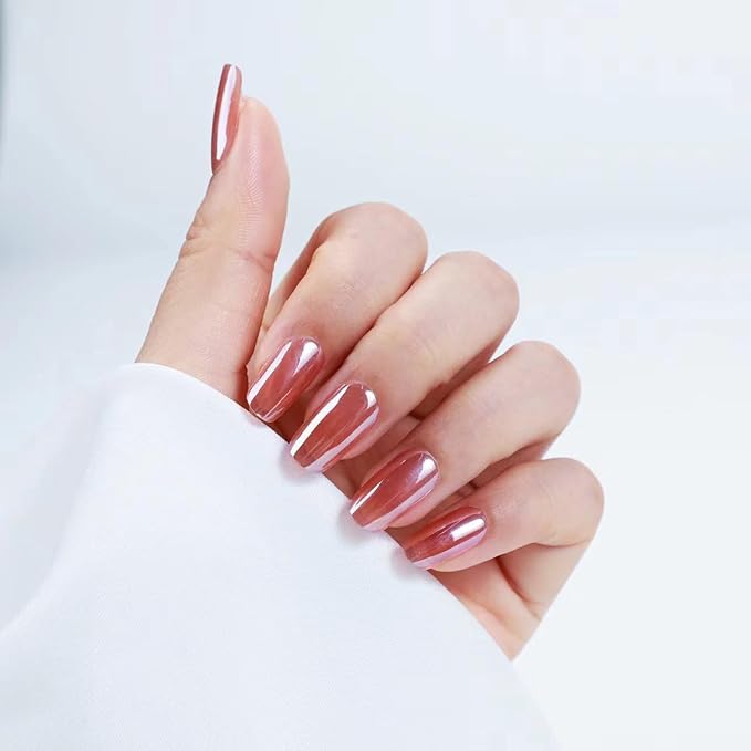 Rnker Press On Nails - Light Red, Short Square Top gel Nails with a Glossy Glaze Finish, 15 Sizes - 30 Nail Kit with Glue