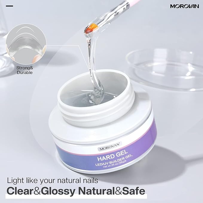 Morovan Clear Builder Gel for Nails: UV/LED Hard Gel Kit - 2oz Strong 3D Sculpting Extension Strengthen Professional Art Manicure Set with Forms & Brush Supplies