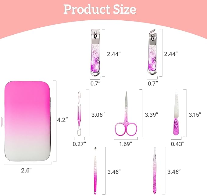 Nail Clippers Set 7 in 1 Stainless Steel, Professional Manicure Pedicure Kit Scissors Set with Luxurious Travel Case- Portable Travel Nail Grooming Kit Gift for Women