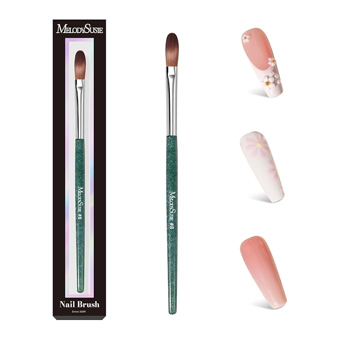 MelodySusie Kolinsky Acrylic Nail Brush,66% Kolinsky Hair Professional Nail Art Brush for Acrylic Application,Aurora Collection Fine Glitter Brush,Size 8