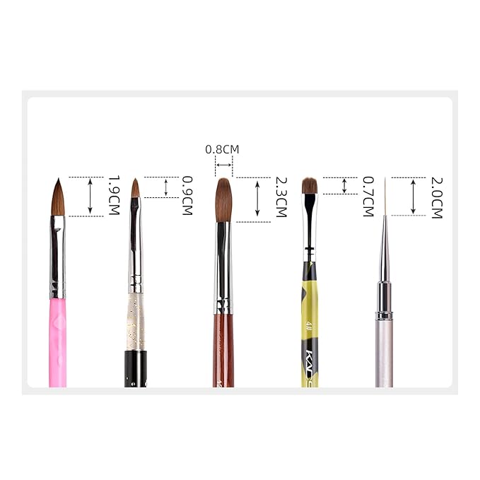 KADS Kolinsky Sable Brush 2 Way Acrylic Professional French Manicure Clean-up Brush Nail Art Brush Nail Dotting Pen (5 Pcs Different Series)