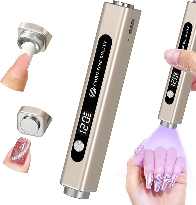 Handheld UV Light for Gel Nails, 3 in 1 Cordless UV Nail Lamp, Cat Eye Magnet & Nail Stamp Nail Light, Rechargeable Nail Drye with LED Displayr, Flash Cure Lamp, Silver