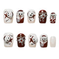 3D Snowman Press on Nails Short Coffin - 3D Embossed Burgundy Red and White Press-on Nails with Snowflakes, Necklace False Nails for Winter (Squeeze Snowman, M)