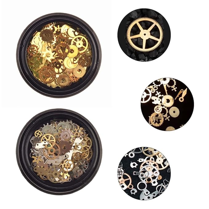 2 Boxes Steam Punk Gears Wheel Nail Studs Nail Art Metal Ultra thin 3D Nail Art Sequin Gear Nail Stickers Vintage for DIY Manicure Decorations Mixed Pattern