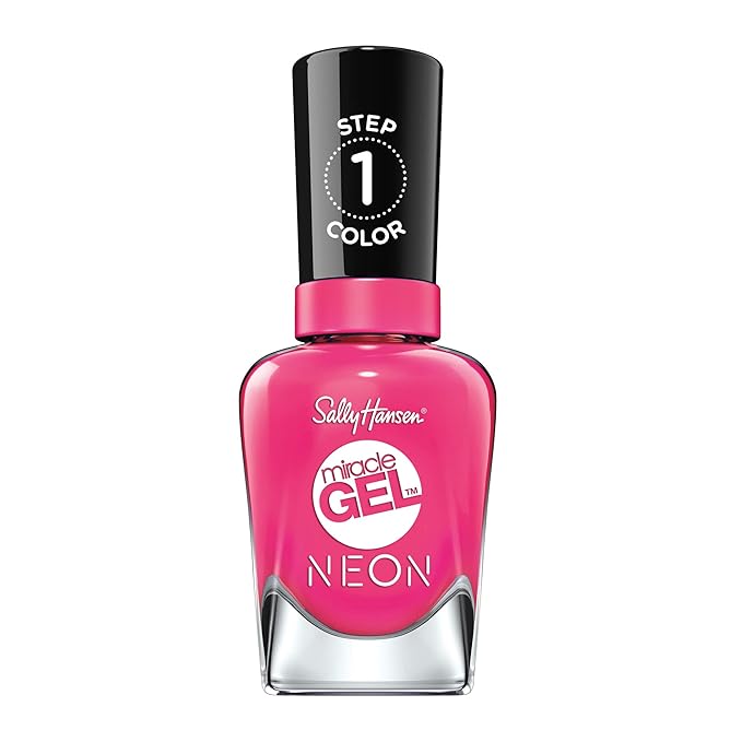 Sally Hansen Miracle Gel Salon Quality Nail Polish | Gel-Like Formula, Two-Step System, No UV Light Needed, Long Lasting | Opaque, Neon | 50 Fuchsia Fever | Bright Pink Nail Color