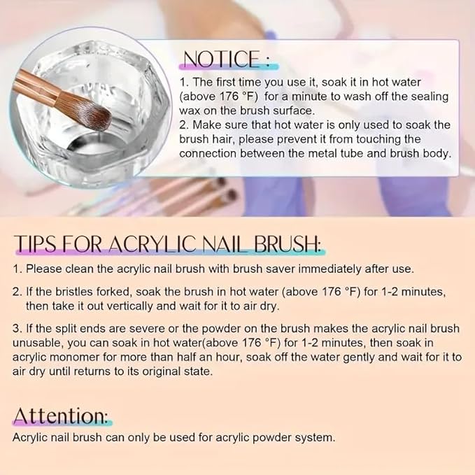 6PCS Acrylic Nail Brush Set,Size 4/6/8/10/12/14 Professional Nail Brushes for Acrylic Application Extension and 3D Carving for Nail Home Salon DIY
