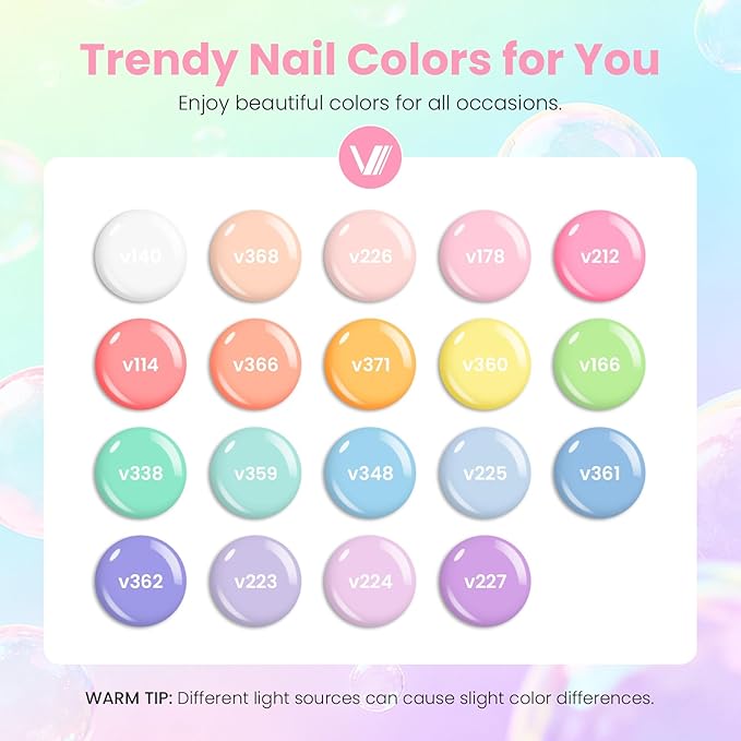 VANREESA 24 Pcs Gel Nail Polish Set -Trendy Colors Gel Polish with Base Coat & 4 Effects of Top Coat Nude Pink Orange Yellow Green Blue Purple Gel Polish Set Nail Kit Gifts for Women Girls DIY at Home