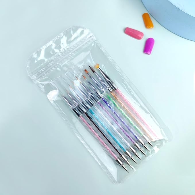 AIJIMEI 9pcs Nail Art Brushes Nail Tool Set, Nail Design Brushes Mixed Color Two-Way Nail Art Brushes, Point Pen Tool Nail Trimming Kit, Suitable For Home Salons.