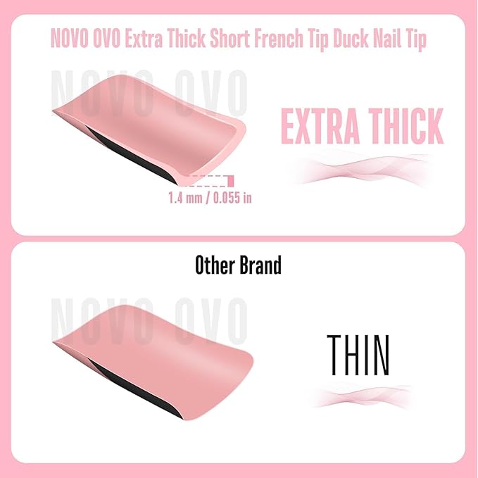 NOVO OVO Halloween Black French Tip Short Duck Nail Tips Press on, BABY PINK Pre-designed Soft Gel Nail Extension, Extra thick Full Cover Matte Vrial False Nails for Salon DIY x 12 Sizes 240 pcs