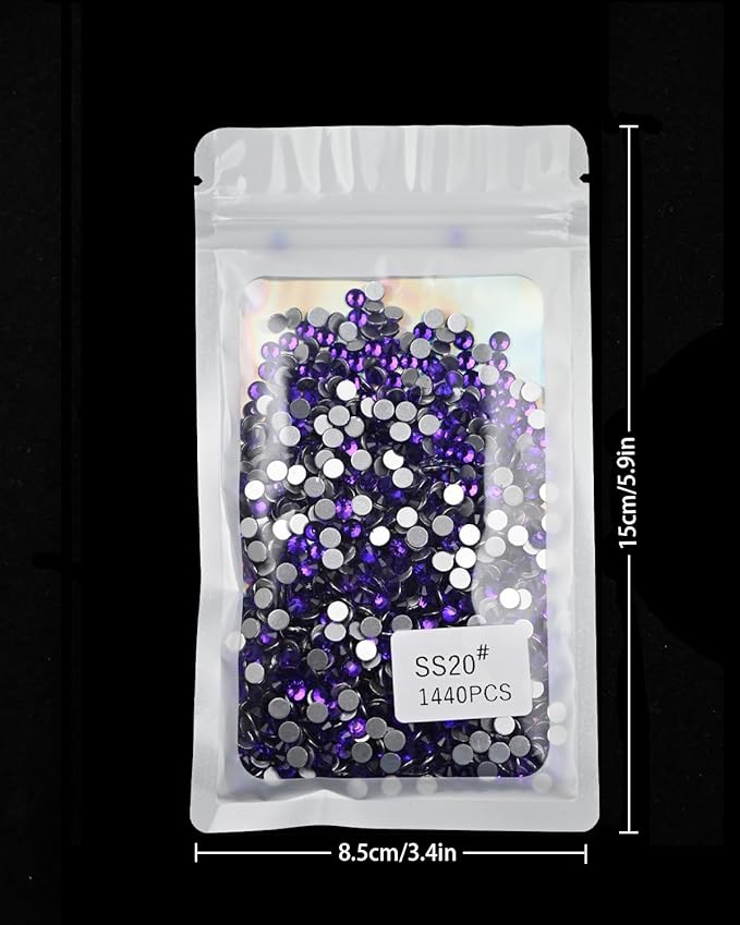 Flatback Glass Rhinestones,Bedazzler Gems 1440pcs Non Hotfix Crystal Rhinestones for Nail Charms Crafts Clothes Tumblers,Pure Purple,SS20