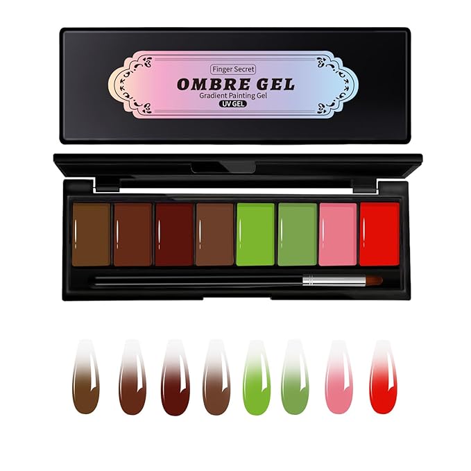 Finger Secret 8 Colors Ombre Gel Pat Nail Polish Set,Ombre Pigment for Nails, Pat Painting Gradient Blooming Gel with 50Pcs Nail Sponges for 4D Gels Nail Art can be Painted in Salon or Home Use