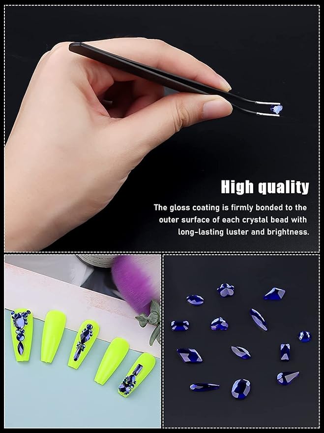 3100Pcs Nail Gems Rhinestones EBANKU Blue Nail Art Crystal Rhinestones Kit for Nails Mixed Shape Nail Jewels Beads with Rhinestone Picker Dotting Pen Tweezers