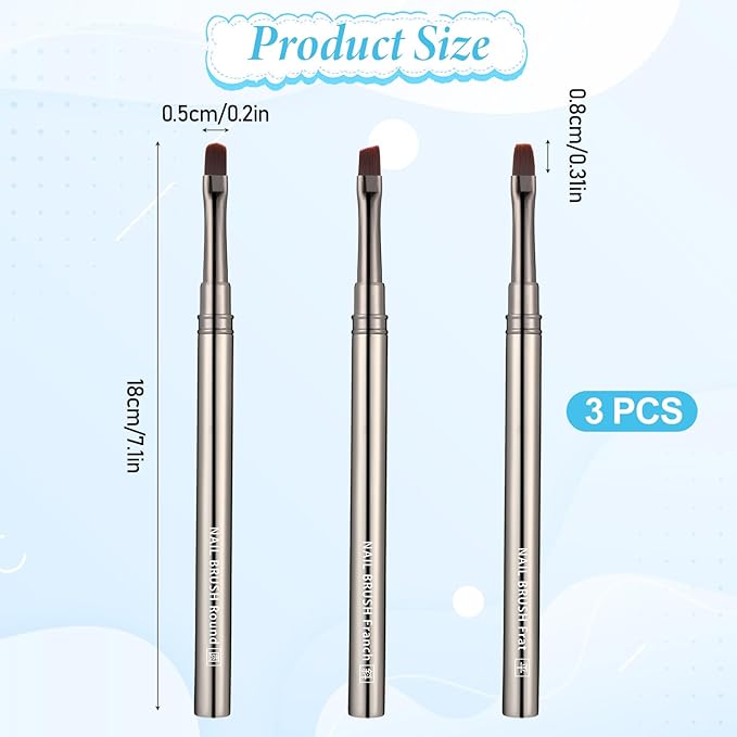 3Pcs Nail Polish Clean Up Brush Set, Cleaning Mistake Polish On Cuticles Angled Round Flat Brush Acetone-Resistant Gradient Handle Brushes for Nail Art Design Professional DIY
