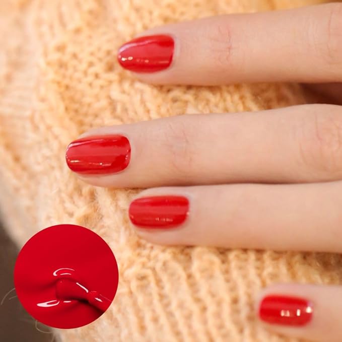 Manucurist Green Flash LED Poppy Red Gel Nail Polish - Vegan, 12-Free, Plant-Based - Strengthens and Protects the Nail - Bright Orangey Red UV Gel Polish - Made in France