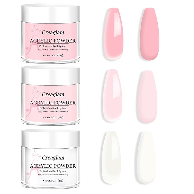 Acrylic Powder Large Capacity: 3Pcs 1 Oz. Festival Bloom Pink Marshmallow Super Nail Polymer for 3D Art Carving French Extension - 28g White Professional Acrylic Powder No Need Lamp