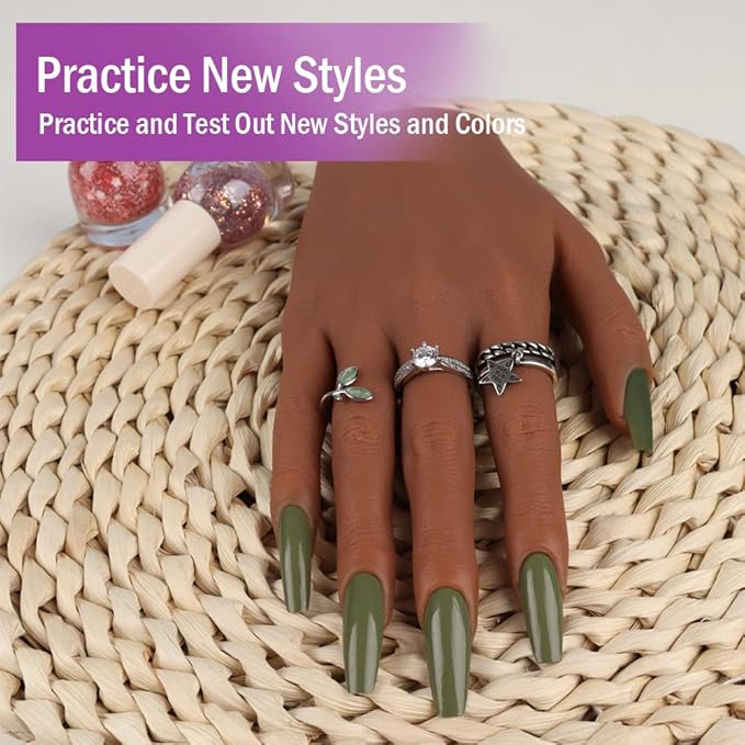 Practice Hand for Acrylic Nails Silicone Female Mannequin Life Size Hand with Insertable Nails for Nail Art Beginners/Nail Salon Artists Single Hand Color 5#