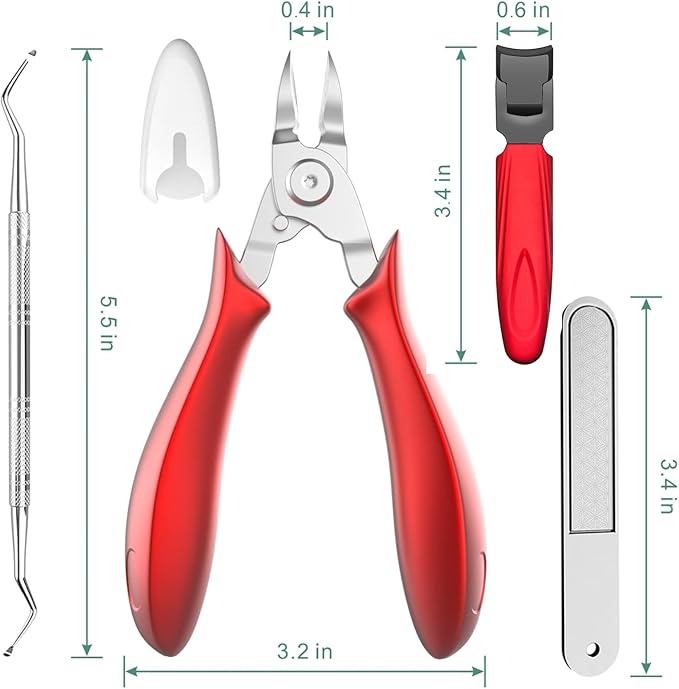 Ingrown Toenail Clippers (Upgrade), Steel Nail Clippers for Professional Podiatrist, Unique Long Handle Curved Blade Tool for Thick & Ingrown Nails, Suitable for Men, Women and Elderly (red)