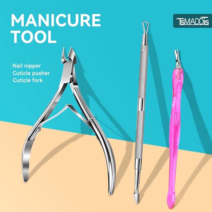 TsMADDTs Nail Files and Buffers, 13 pcs Nail Kit with 3-Way Sanding Block, 4-Way Buffing Block, 100/180 Files, Cuticle Nippers & Cuticle Pusher