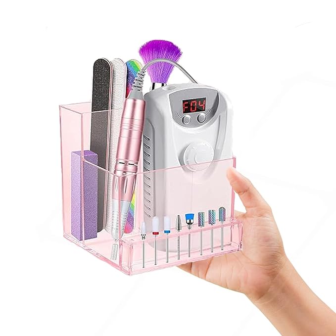 Mini Nail Drill Machine & Storage Box, Professional Nail Art Polishing Grinding Drill Bit Holder Display Organizer