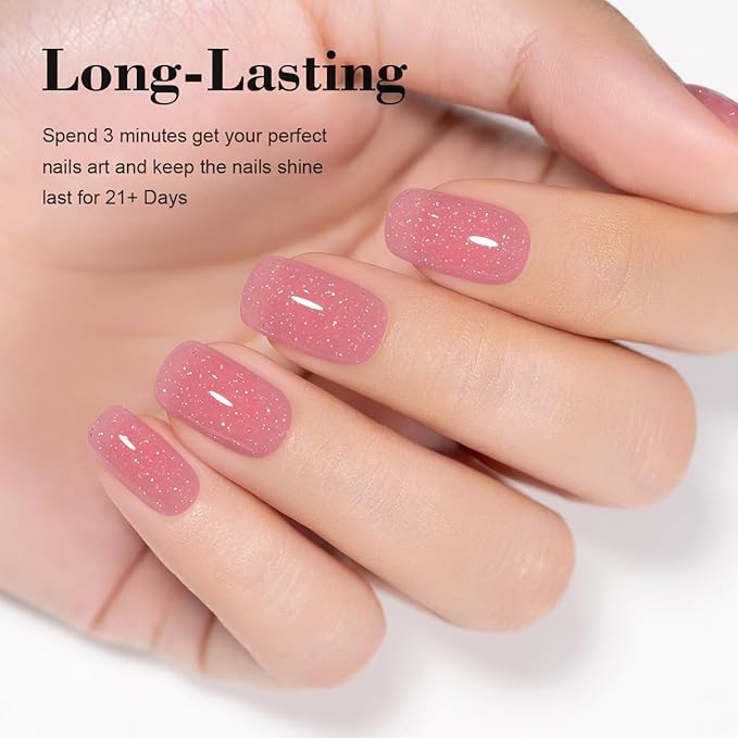 RARJSM Nude Glitter Rubber Base Gel Nail Polish Rose Pink Sparkle Rainbow Iridescent Sheer Rubber Base for Nails Brush on Extend Builder Hard Gel Curing Requires 15ml Home Salon French Manicure