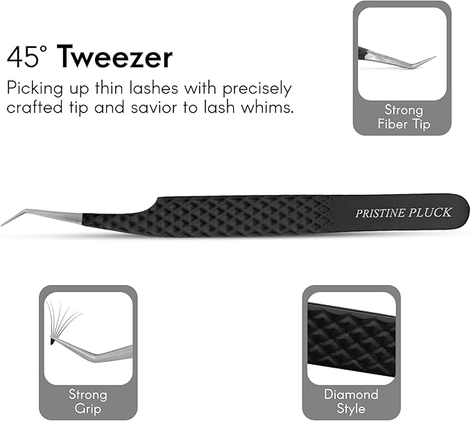 Lash Tweezers Set – Professional Eyelash Extension Tweezers Kit with Case & Brush – 3 Precision Lash Tweezers for Volume, Isolation & Classic Lashes – Anti-Static, Non-Slip Grip