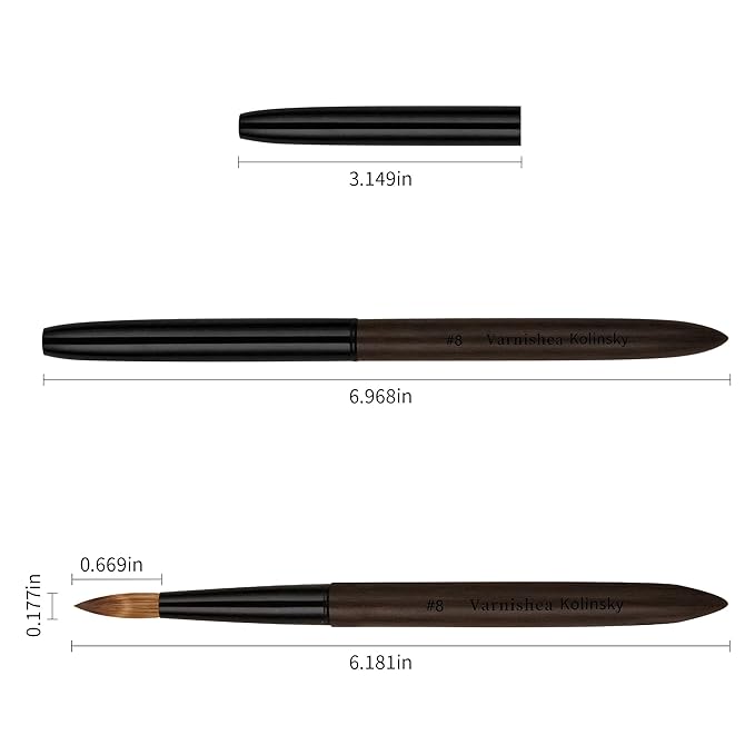 100% Pure Kolinsky Hair Acrylic Nail Brush Ebony Wood Handle Professional Manicure Brushes for Powder Nail Acrylic Application - Salon & DIY Nail Art Essentials - Size 8, 1.0 Count