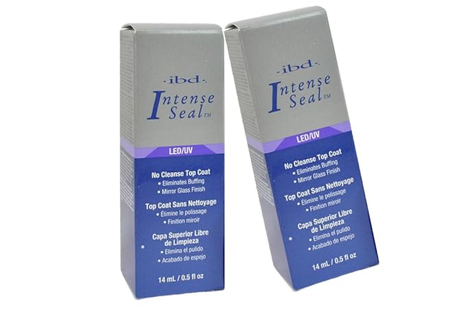 IBD LED/UV Intense Seal No Cleanse Top Coat Eliminates Buffing Mirror Glass Finish.- Size 0.5 Fl.oz / 14ml, 2 Pack