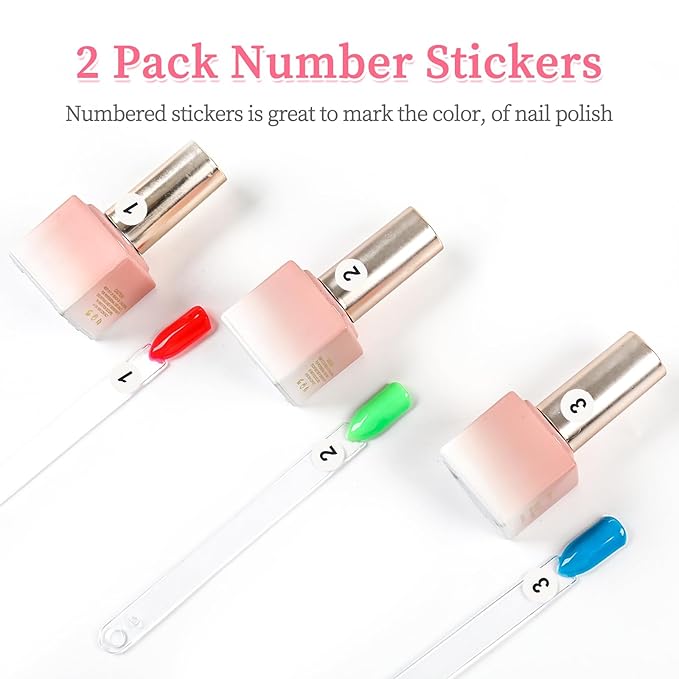 BQAN 100 Pcs Nail Swatch Sticks with Ring, Nails Art Display/Nail Practice Sticks for Home or Salon Use, 2 Pack Number Stickers