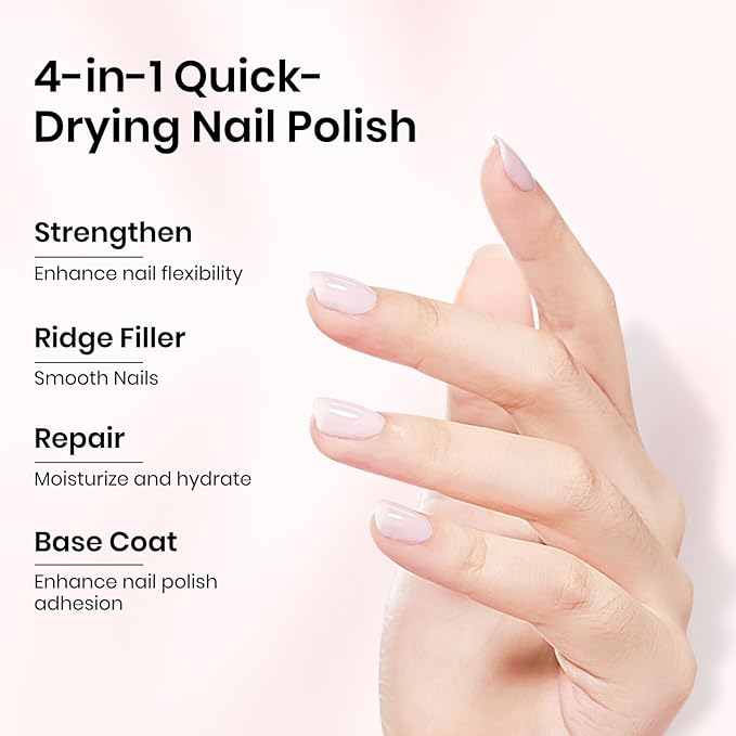 Quick Dry Milky Natural Nail Polish, Regular Fingernail Lacquer Help Nail Strengthener and Growth Nail Repair