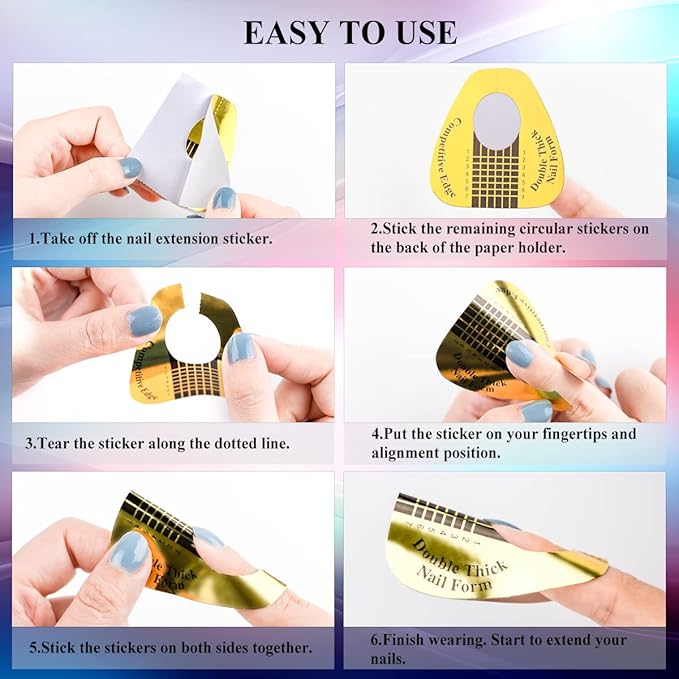 Subay 200Pcs Professional Long Nail Forms for Acrylic Nails, Polygel Nails, Thick Nail Extension Forms for Nail Art Tips, Premium Acrylic Nail Paper Forms, Nail Former Stickers for Professional Use