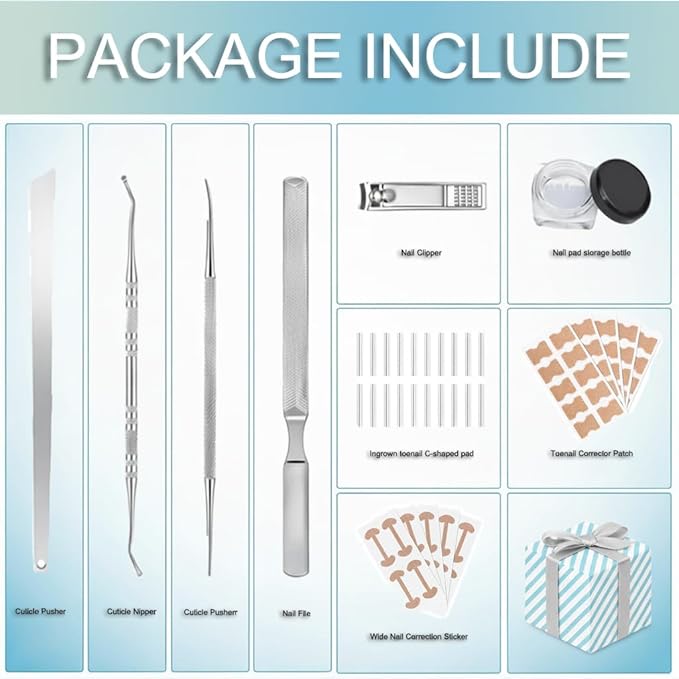 Ingrown Toenail Corrector Set, Professional Toenail Care Set with U-Shaped Breathable Strips, Curved Nail Correction Patch, Painless File & Lifter Tools, At-Home Foot Care for Men & Women.