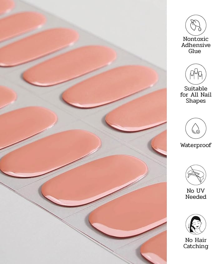 Nail Polish Strips (No UV Lamp Needed) - 22 Pcs Salon Quality Gel Nail Stickers - Long Lasting Wraps (Rust)