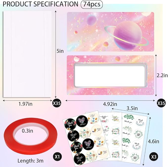 74PCS Press on Nails Packaging Box Set Includes 35PCS Empty Nail Package Box 35PCS White Background Paper 1 Double Sided Tape and 3 Thank You Stickers for Press on Nail Business
