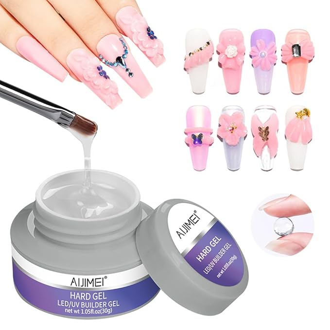 AIJIMEI Hard Gel for Nails 30g Clear Color Builder Gel for Nails Professional Nail Design Flase Nail Extension 1oz