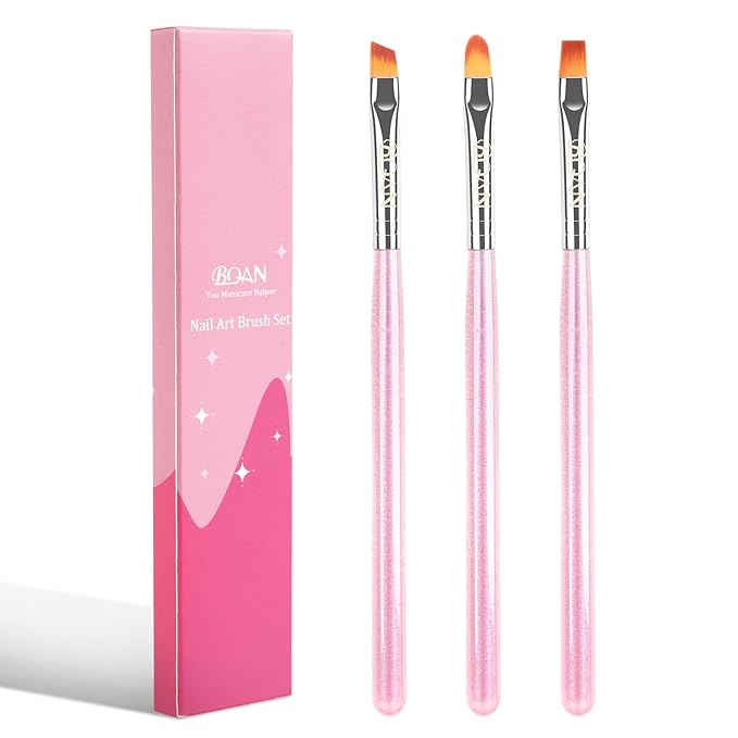 BQAN Nail Art Clean Up Brushes,3PCS Flat/Oval/Fine Angled Gel Nails Brush for Cleaning Polish Mistakes on the Cuticles, Nail Art Tools for Nails Design Painting and DIY (Purple)