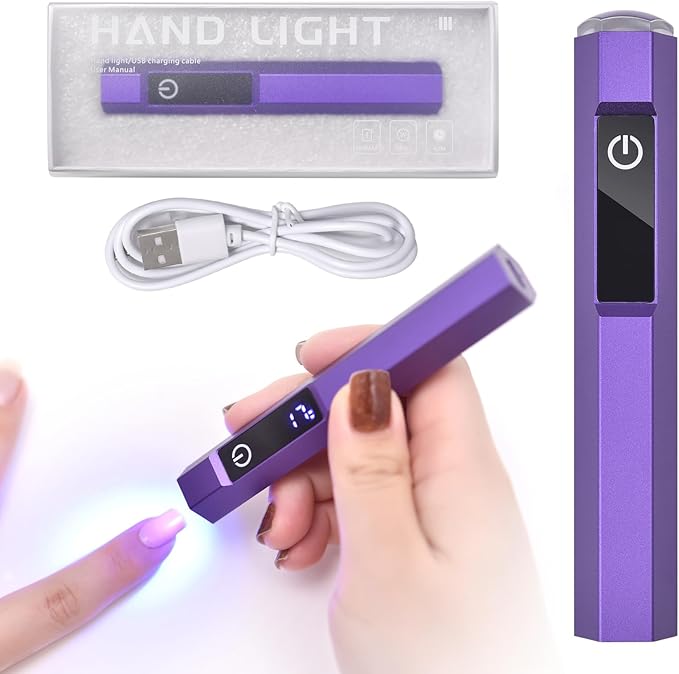 Handheld LED UV Light for Gel Nails Mini Nail Lamp Portable Cordless Rechargeable Type-C Nail Dryer with Display for Fast Curing, DIY Nails Tool, Purple, for Home DIY & Nail Salon